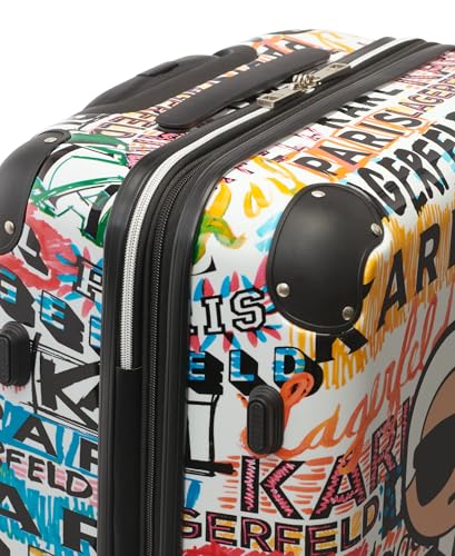 KARL LAGERFELD Paris Women's Logo Explosion Upright Hardside Suitcase, Multi, Large