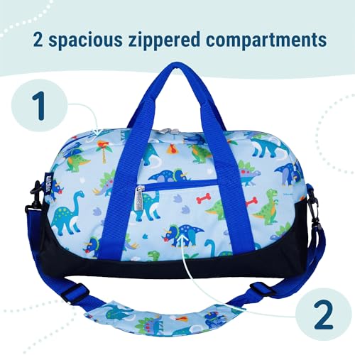 Wildkin Kids Overnighter Duffel Bag – Carry-On Size, Ideal for School & Sleepovers – Dinosaur Land