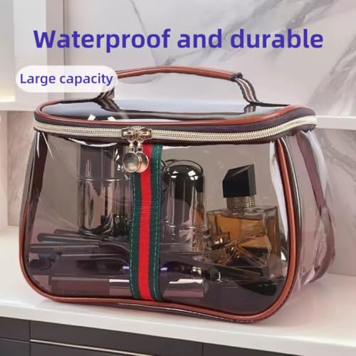 GLOLOOS New Retro Vintage Vanity Bag, Clear Makeup Organizer with Handle,Large Capacity Waterproof Makeup Organizer bag with Zipper,Travel Cosmetic & Skincare Storage Case for Ladies (Coffee)