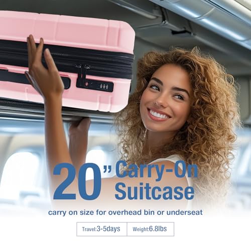 KYME Carry On Luggage 22x14x9 Airline Approved,Hardshell Carry On Suitcase with Tsa Lock,Small Suitcases with Wheels,Travel Luggage for Men Women,Expandable Carry-On 20 Inch,Pink