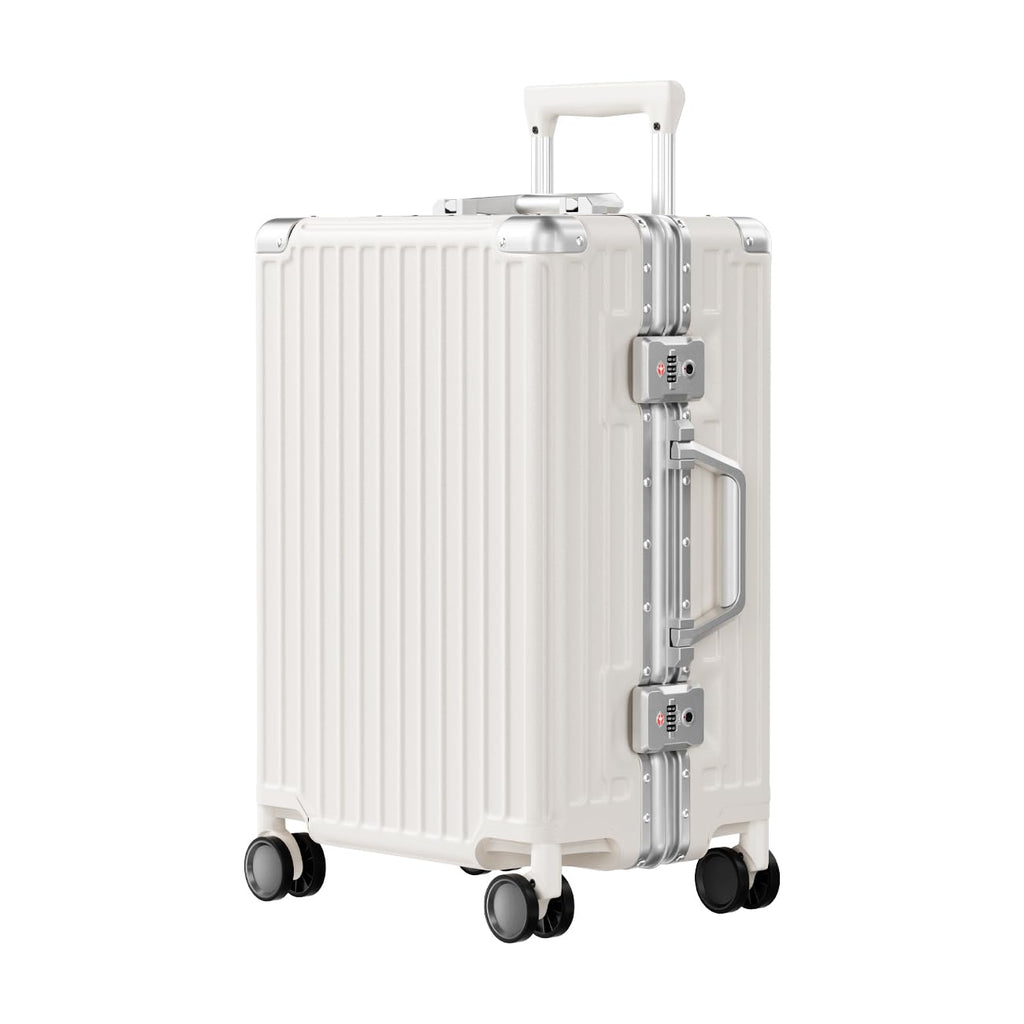 AnyZip Carry On Luggage PC+ABS Aluminum Frame Zipperless Luggage Hard Shell Suitcase with TSA Lock Double Spinner Wheels 20 Inch White