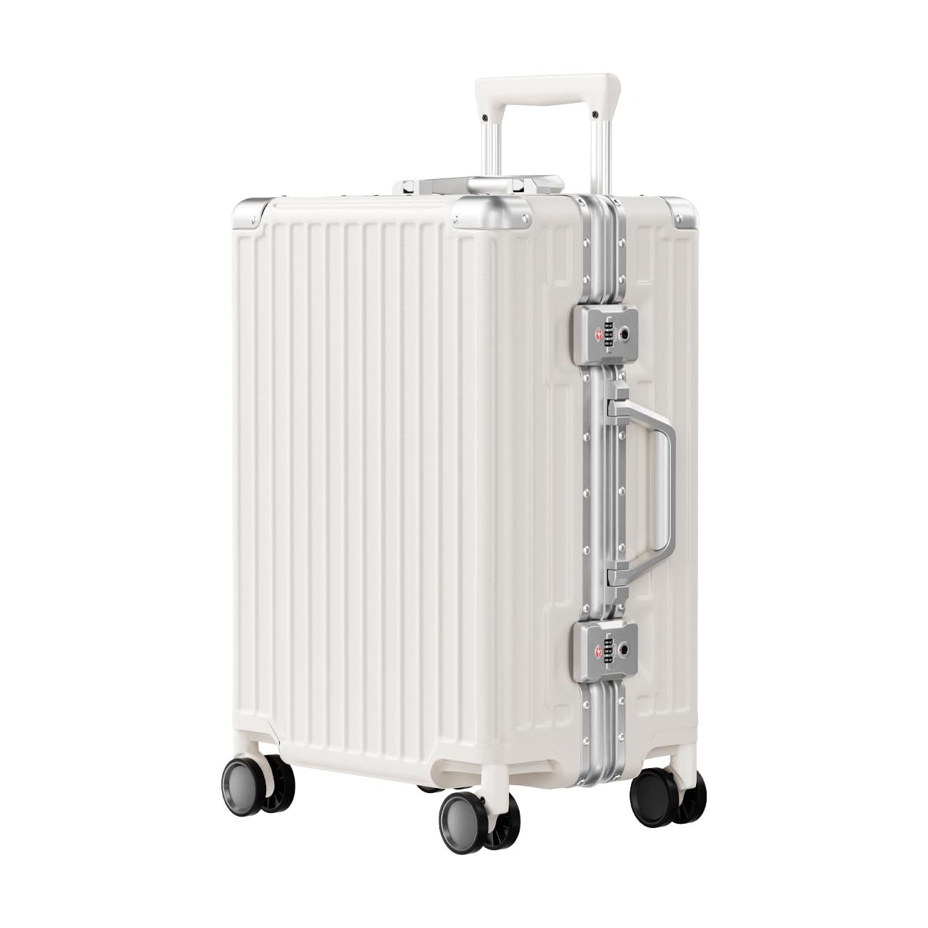 AnyZip Carry On Luggage PC+ABS Aluminum Frame Zipperless Luggage Hard Shell Suitcase with TSA Lock Double Spinner Wheels 20 Inch White