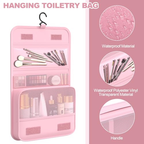 8 Set Packing Cubes for Travel,Suitcase Organizer Bags for Luggage with Shoe & Hanging Toiletry Bag, Vacation Essentials & Accessories for Cruise Ship, Airplane Must-Have,Road Trip & Camp Gifts(Pink)
