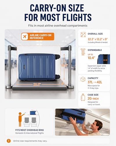 LOVEVOOK Carry On Luggage 20 Inch, Airline Approved Expandable Hard Shell Suitcase with Spinner Wheels, TSA Lock & Cup Holder, Fits Most Overhead Bins
