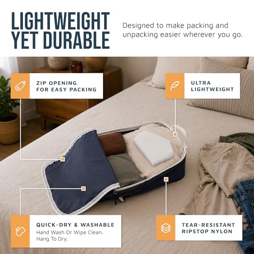 Large Compression Packing Cubes for Travel-Packing Cube Luggage Organizers 7 Piece Set for Checked Luggage-Ultralight, Expandable/Compression Bags by TRIPPED Travel Gear (Navy/White)