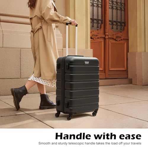 Coolife Luggage 3 Piece Set, Lightweight Durable Hardshell Suitcase set with 360° Spinner Wheels, TSA-approved Lock, Checked Family Travel Luggage sets, 20/24/28 Inch, Black