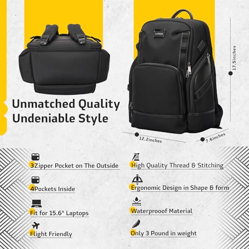 LENZN Laptop Business Backpack for Men & Women, Work Backpack Fits15.6 Inch, Premium Quality Travel Bag with USB Charging Port, Water-Resistant, Durable Nylon, Computer Bookbag with Multiple Pockets