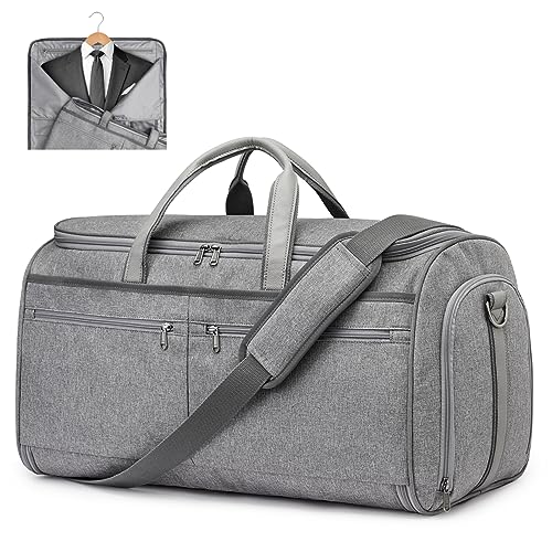 S-ZONE 50L Convertible Travel Garment Bag Carry on Garment Duffel Bag for Men Women 2 in 1 Hanging Suitcase Suit Business Travel Bag, Grey, Travel Garment Bag