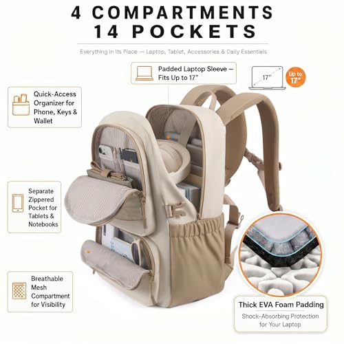 LOVEVOOK College Laptop Backpack, 15.6" Padded Daypack Trolley Sleeve, 14 Pockets, Waterproof Work Bag for Nurse Teacher Office Daily Commute with Accessory Pouch