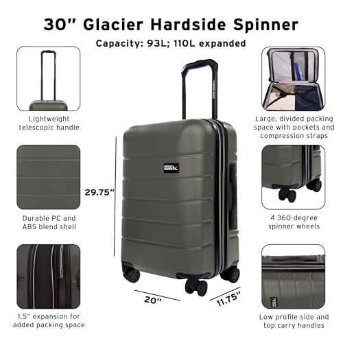 Eddie Bauer Glacier Carry-On 22" Luggage | Hardside | Spinner Wheels | Expandable | Lightweight | Travel Essentials - Sprig Green