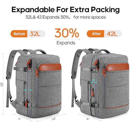 Bagsure Travel Backpack Carry On Backpack 42L Flight Approved, Expandable Laptop Backpack with Packing Cubes & Shoe Pocket, Water Resistant Luggage Backpack for Men Women, Large Backpack 20 * 14 * 7"