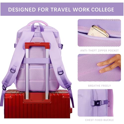 SHRRADOO Travel Laptops Backpack for Women Men, Casual Work Bag 17inch High School College Backpack Airline Approved Backpack for Hiking Business (Light Purple)