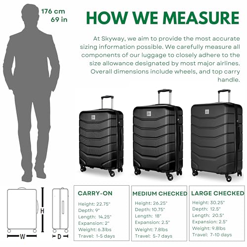 Skyway Luggage Silverton Hardside Collection – Lightweight Durable Suitcases with Wheels, Expandable Luggage for Travel Essentials with TSA Lock, 28-inch Large Checked, Black