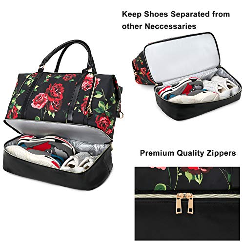 CAMTOP Women Ladies Travel Weekender Bag Overnight Duffel Carry-on Tote Bag fit 15.6 Inch Laptop Computer (6012/Flower with Shoe Compartment)