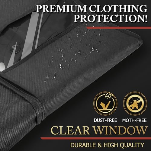 Hleelomi 5 Pack 40-inch Suit Bag Garment Bag for Travel and Storage, Garment Bags for Hanging Clothes with Zipper and Visible Transparent Window, Black