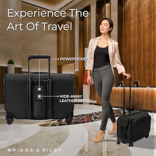 Briggs & Riley 21" Carry-On Wheeled Garment Spinner - Carry On Luggage for Travel, Suitcases with Wheels, Softside Rolling Bag for Men & Women, Built in Hook for Clothes - Baseline Collection, Black
