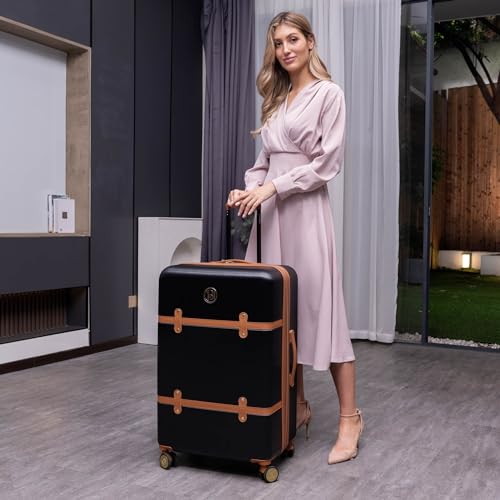 Badgley Mischka Grace 3 Piece Polycarbonate-ABS Expandable Retro Luggage Set (Black)