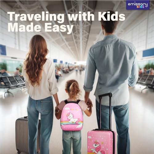 emissary Kids Suitcase for girls, 16" Hardside Unicorn Kids Luggage Set with Spinner Wheels and Backpack, Children Carry on Girls Suitcase Toddler Travel Rolling Luggage Gifts Airline Approved