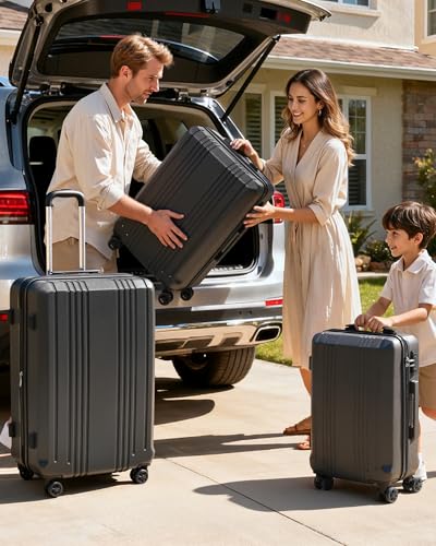 Coolife Luggage 3 Piece Set PC+ABS Hardshell Suitcases with TSA Lock, Spinner Lightweight (ice blue, 3 piece set)
