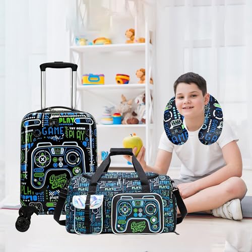 Inprof Kid’s Luggage Set 3 Piece Suitcase Set 16’’ Hardside Luggage with Spinner Wheels Girls Boys Carry on Toddler Travel Rolling Suitcase Airline Approved