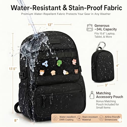 LOVEVOOK Laptop Backpack, 15.6" Carry On Airline Approved, Personal Item Bag Meets FAA Size, Trolley Sleeve Slides Over Suitcase, Waterproof Daypack for Travel College with Mini Pouch