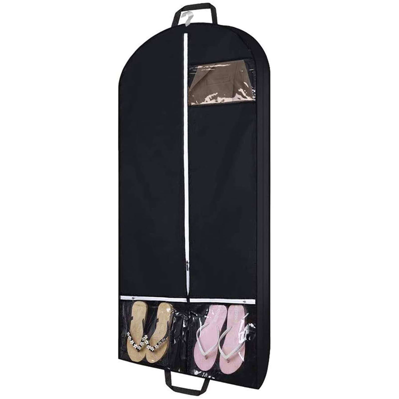 54" Garment Bags for Travel and Storage, Travel Suit Bags for Men Women with 2 Clear Pockets, Storage bags for Clothes, Suits, Dress, Shirts, Coats (Black)
