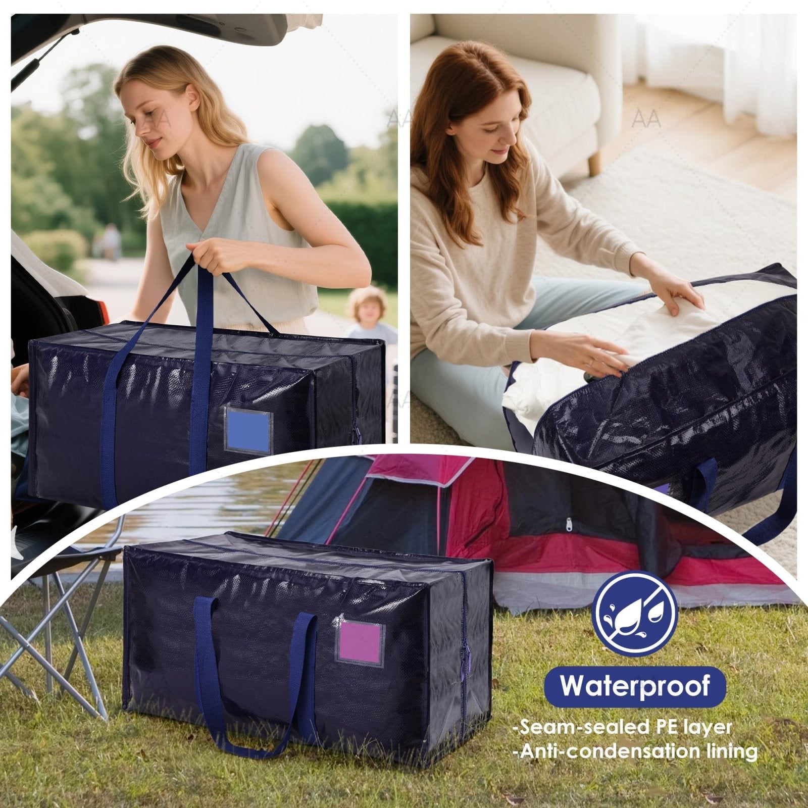 6 Pack Extra Large Heavy Duty Moving Bags with Reinforced Zipper & Wide Handles, Moisture - Resistant Storage Bins Packing Cubes for Clothes, College Dorm, Travel, and Home Organization, Dark Blue
