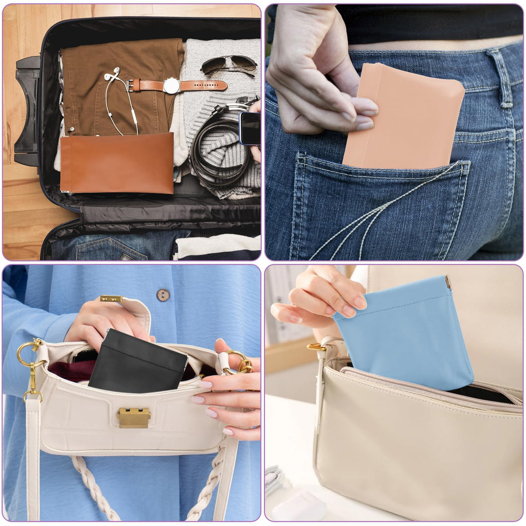 6 PCS Pocket Cosmetic Bag, Small Pocket Makeup Bag for Women Snap Closure Organizer Pouch Portable No Zipper Waterproof Leather, Mini Travel Storage Bag for Cosmetics Jewelry Headphone(6 color 3 size)