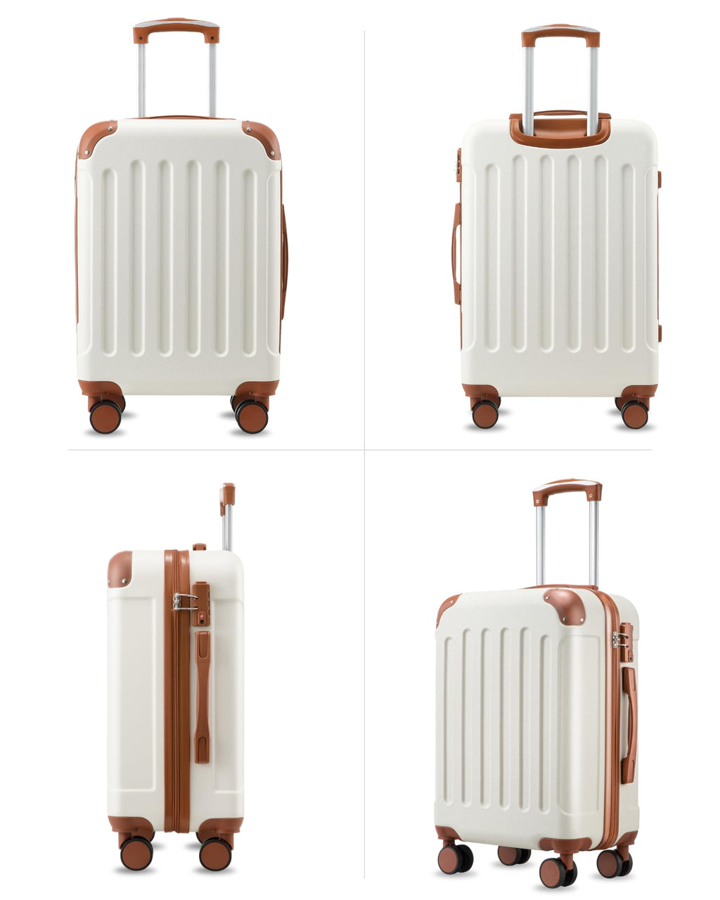 YOETEY Carry On Luggage 22x14x9 Airline Approved, Hardside Suitcase with Wheels, TSA Approved, Tote Bag, White Brown