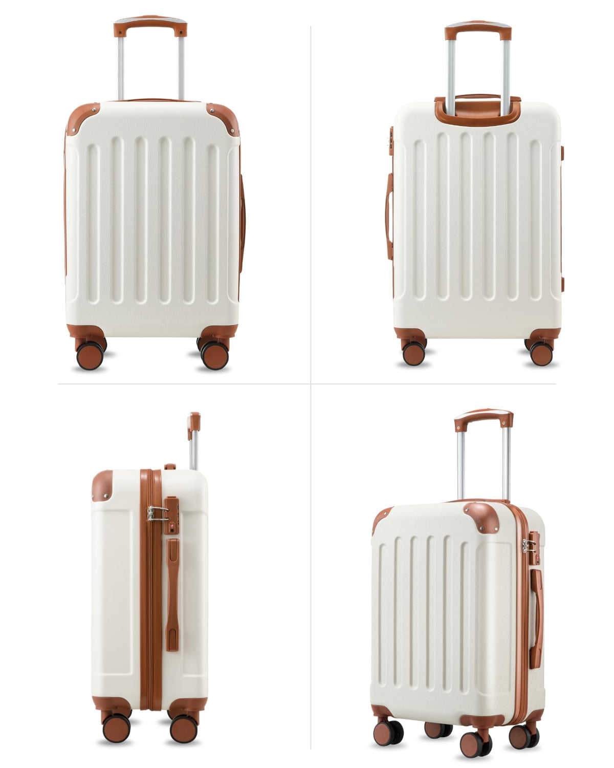 YOETEY Carry On Luggage 22x14x9 Airline Approved, Hardside Suitcase with Wheels, TSA Approved, Tote Bag, White Brown