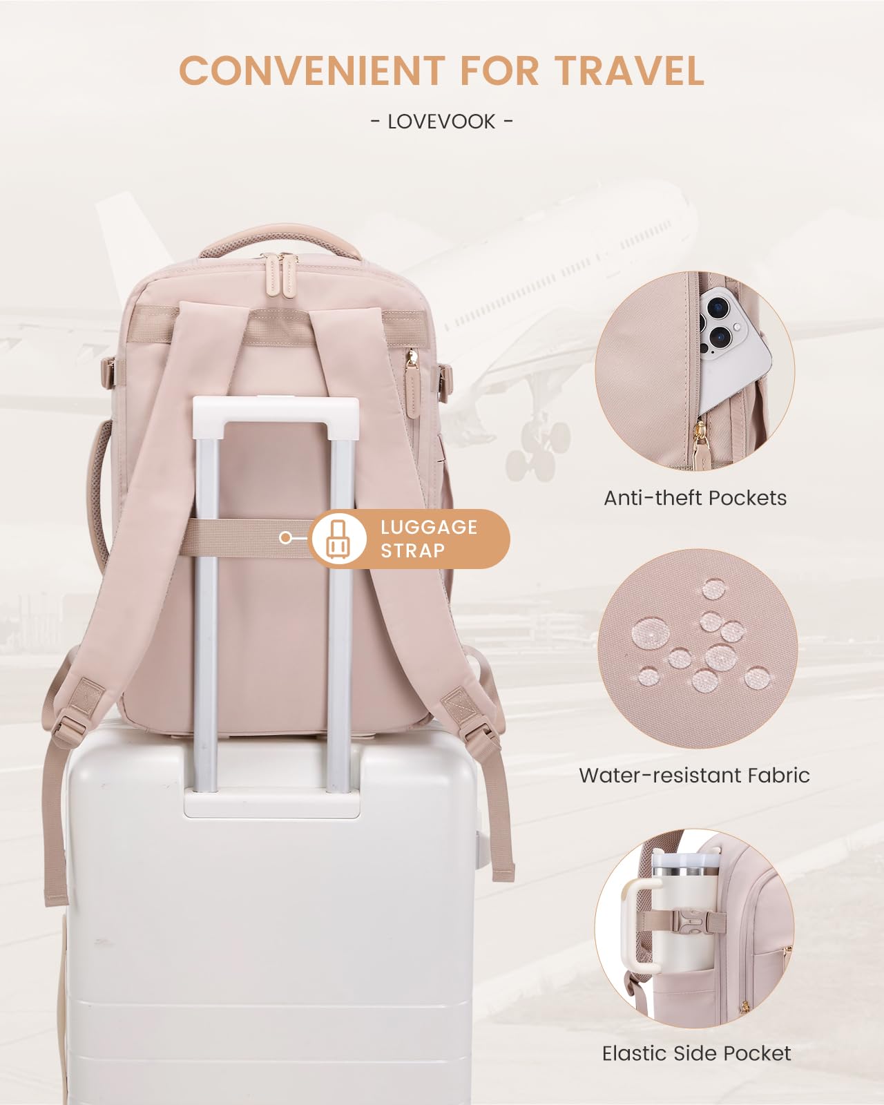 LOVEVOOK Travel Backpack for Women & Men, 40L Carry on Backpack Airline Approved, Large TSA Personal Item Travel Bag fits 17.3" Laptop, Business Weekender Bag for Essentials, 4Pcs
