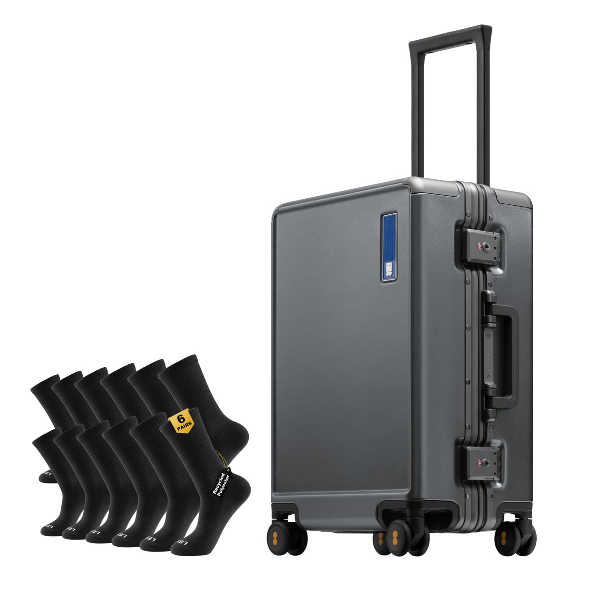 LEVEL8 Zipperless Carry On Luggage with Mens Work Crew Socks