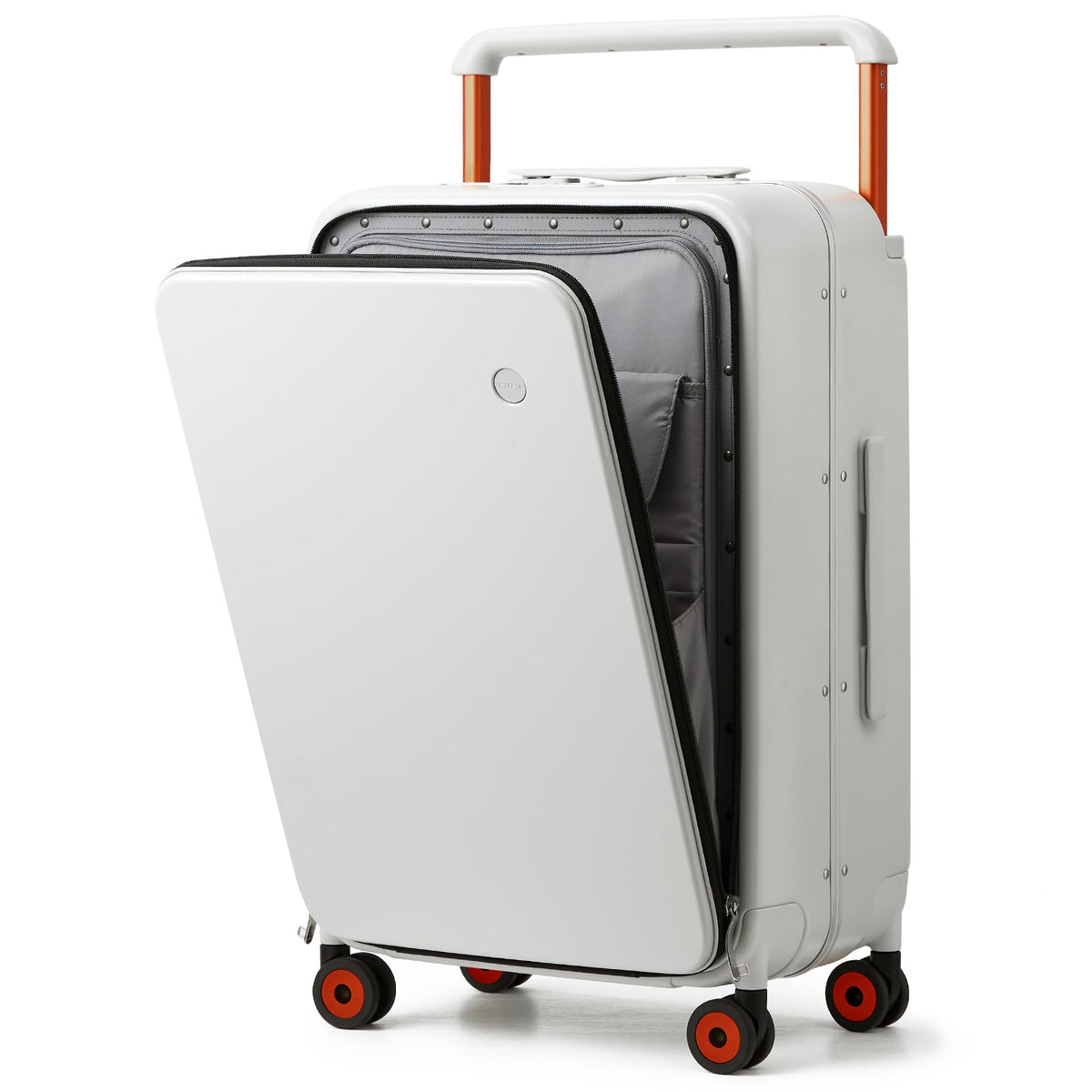 mixi Checked Luggage Wide Handle Luxury Design Rolling Travel Suitcase PC Hardside with Aluminum Frame Hollow Spinner Wheels, with Cover, 24 inch, Smoke White