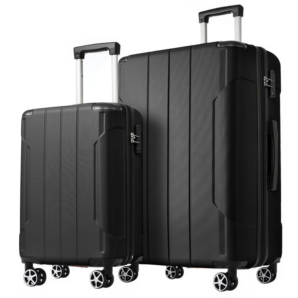 Japovker Luggage Sets 2 Piece Large Suitcases with Spinner Wheels, 20/28 Inch Hardshell ABS Expandable Luggage Set, Lightweight Suitcase Set with TSA Lock for Men Women Business Trip (Black)