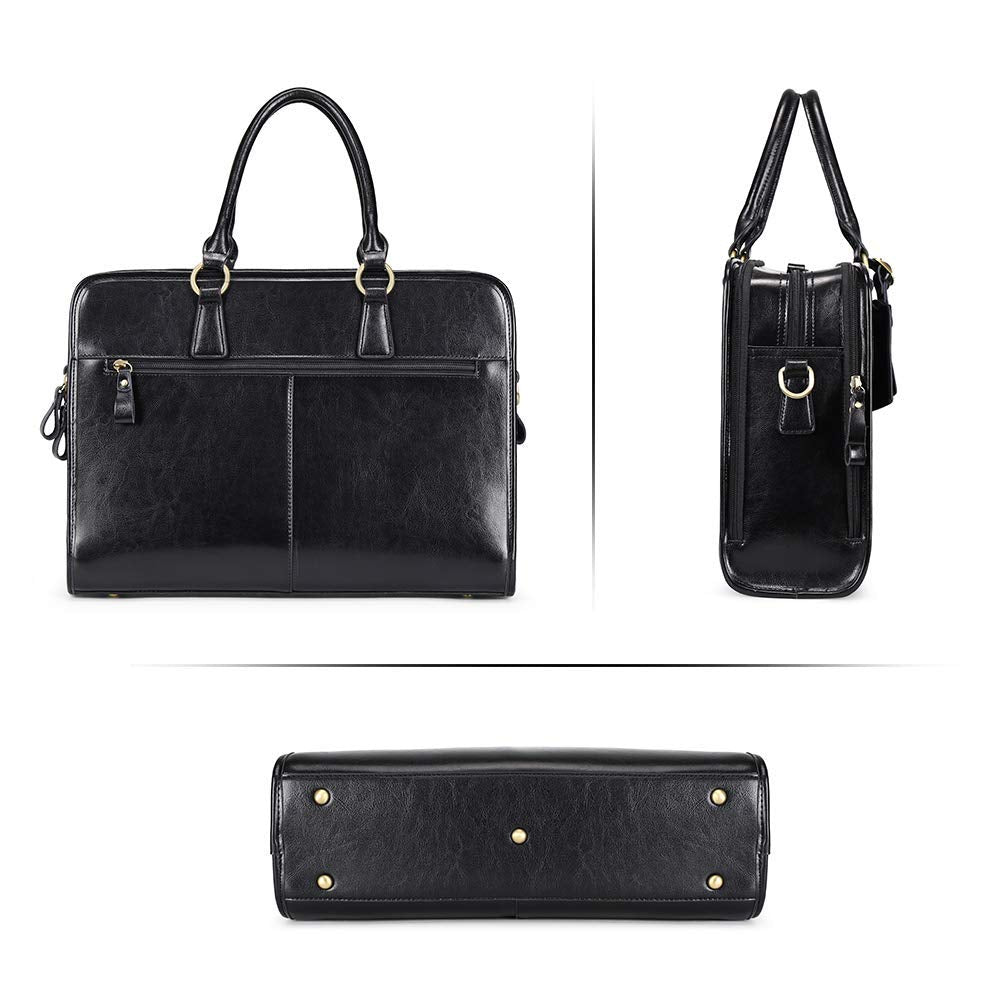 Kattee Genuine Leather Briefcase for Women, Large Capacity Laptop Bag with Luggage Tag