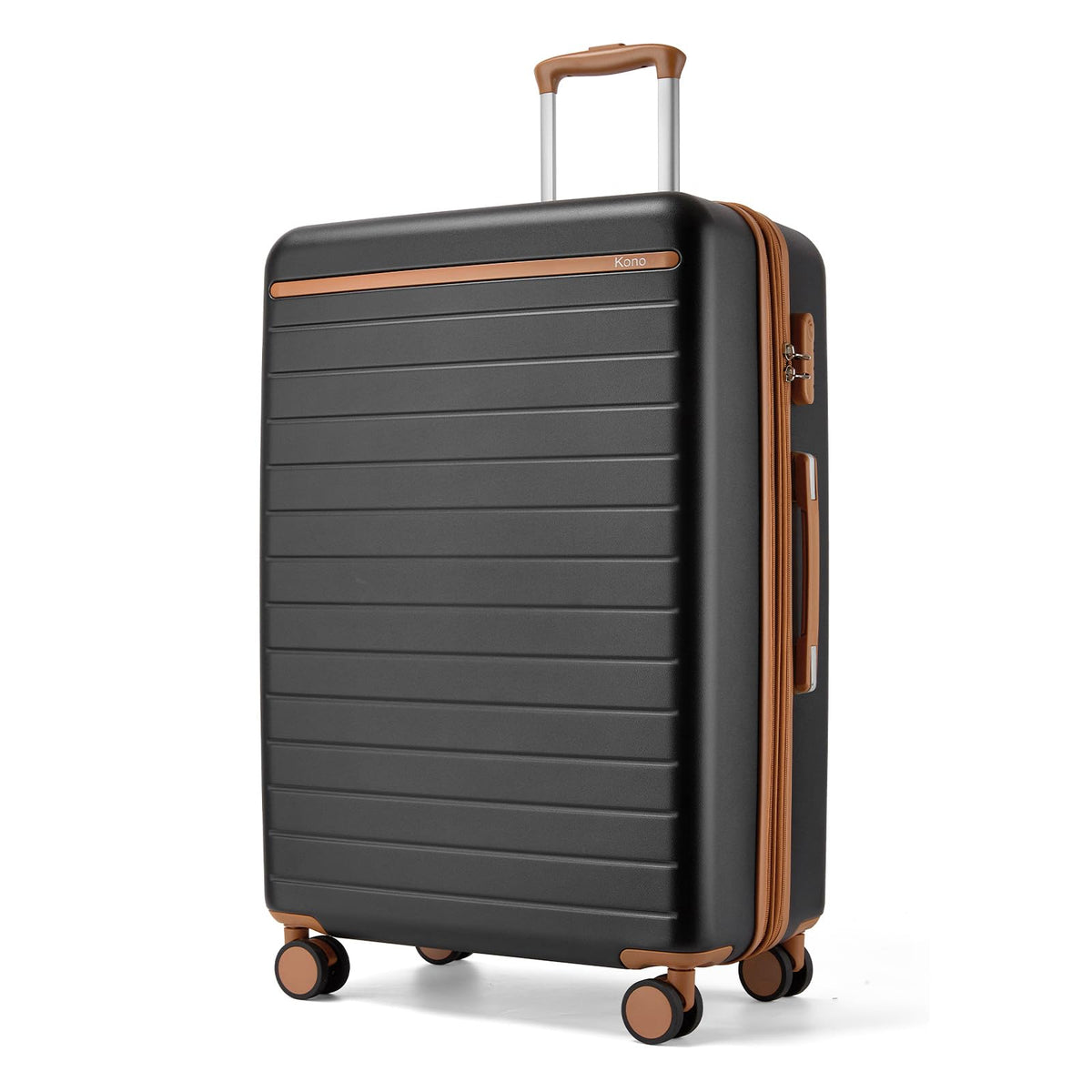 Kono 28 Inch Large Suitcase, Expandable for Long Trips, Impact-Resistant ABS+PC & Silent Wheels, Black, Lightweight Hardshell Luggage, Smooth Rolling Spinner Suitcase for Travel，Black/Brown