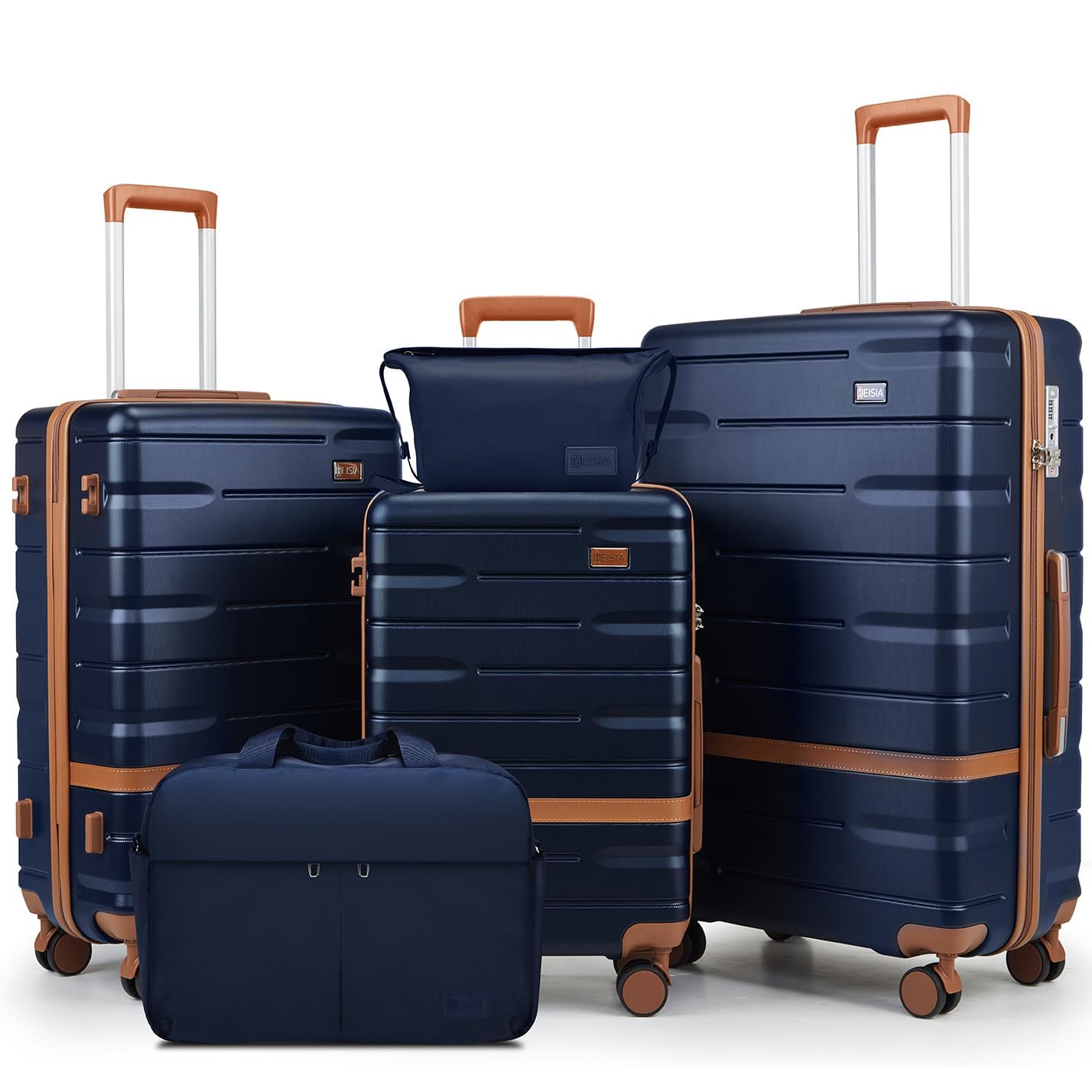 NEISIA Luggage Sets 3 Piece with TSA Lock Hardside PC+ABS Carry On Suitcase with Spinner Wheels Lightweight Rolling Travel Luggage Sets with YKK Zippers (Navy)