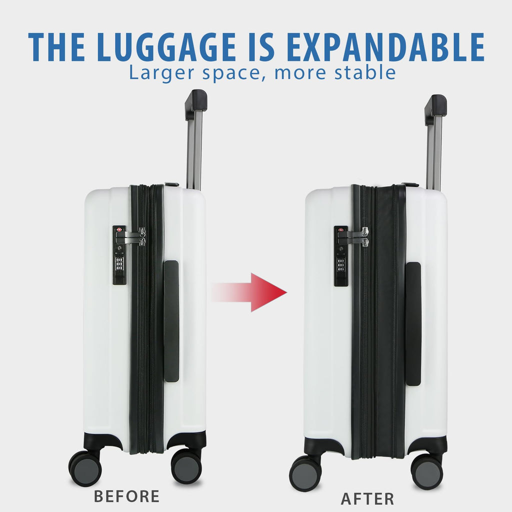 KROSER Hardside Expandable Carry On Luggage with Spinner Wheels & Built-in TSA Lock, Durable Suitcase Rolling Luggage with USB Port, Carry-On 20-Inch, White