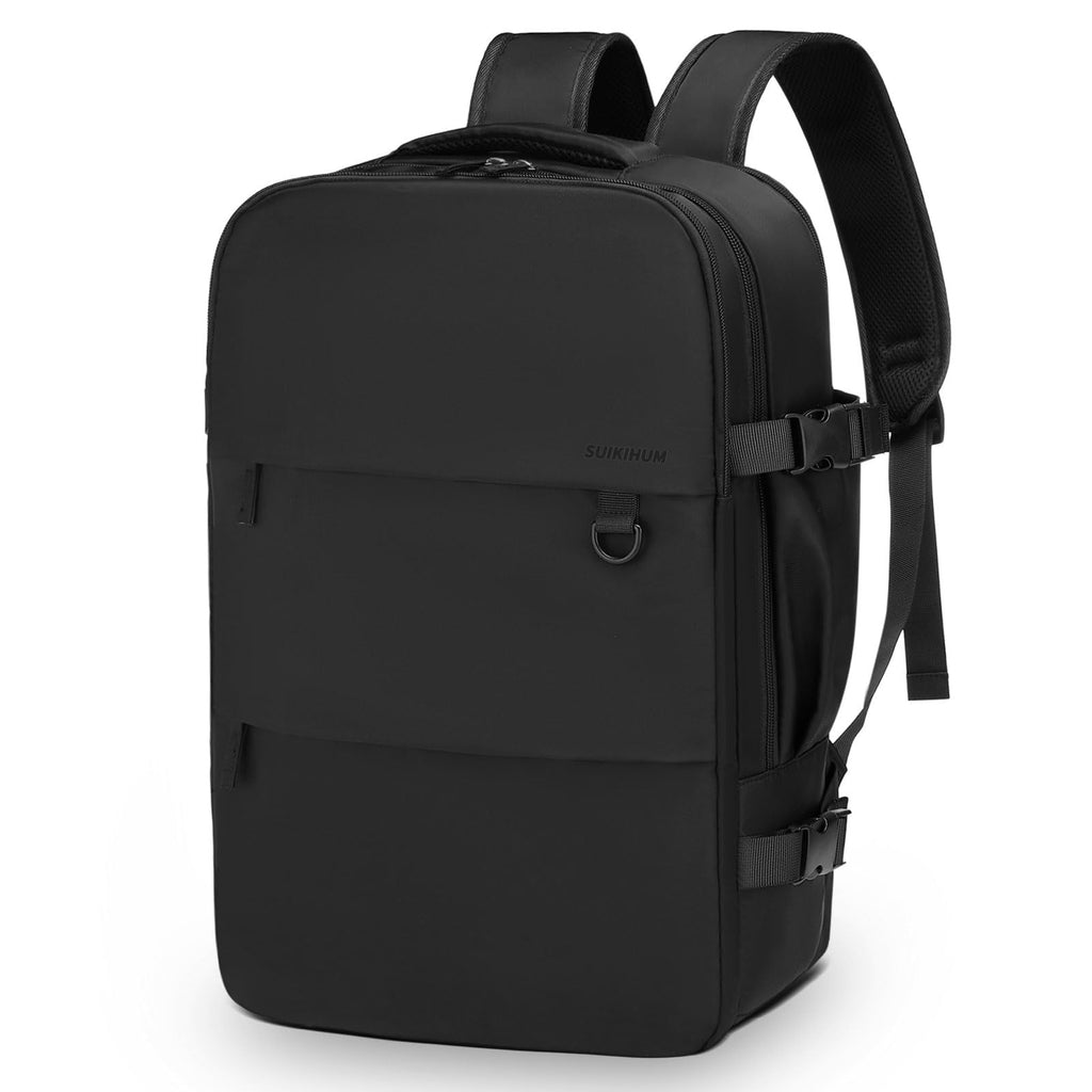 SUIKIHUM Travel Laptop Backpack for Men Women, 35L Carry on Backpack W/Shoe Compartment, Water Resistant Flight Approved Fits 15.6-inch Laptop, Black
