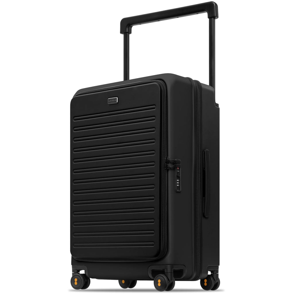 LEVEL8 Adventure Checked Hard Shell Carry on Luggage Airline Approved, Front Side-lid Opening Design,Expandable Case Wide Trolley Handle,Suitcases with Wheels,Travel Bag with Tsa Lock, 24 Inch, Black