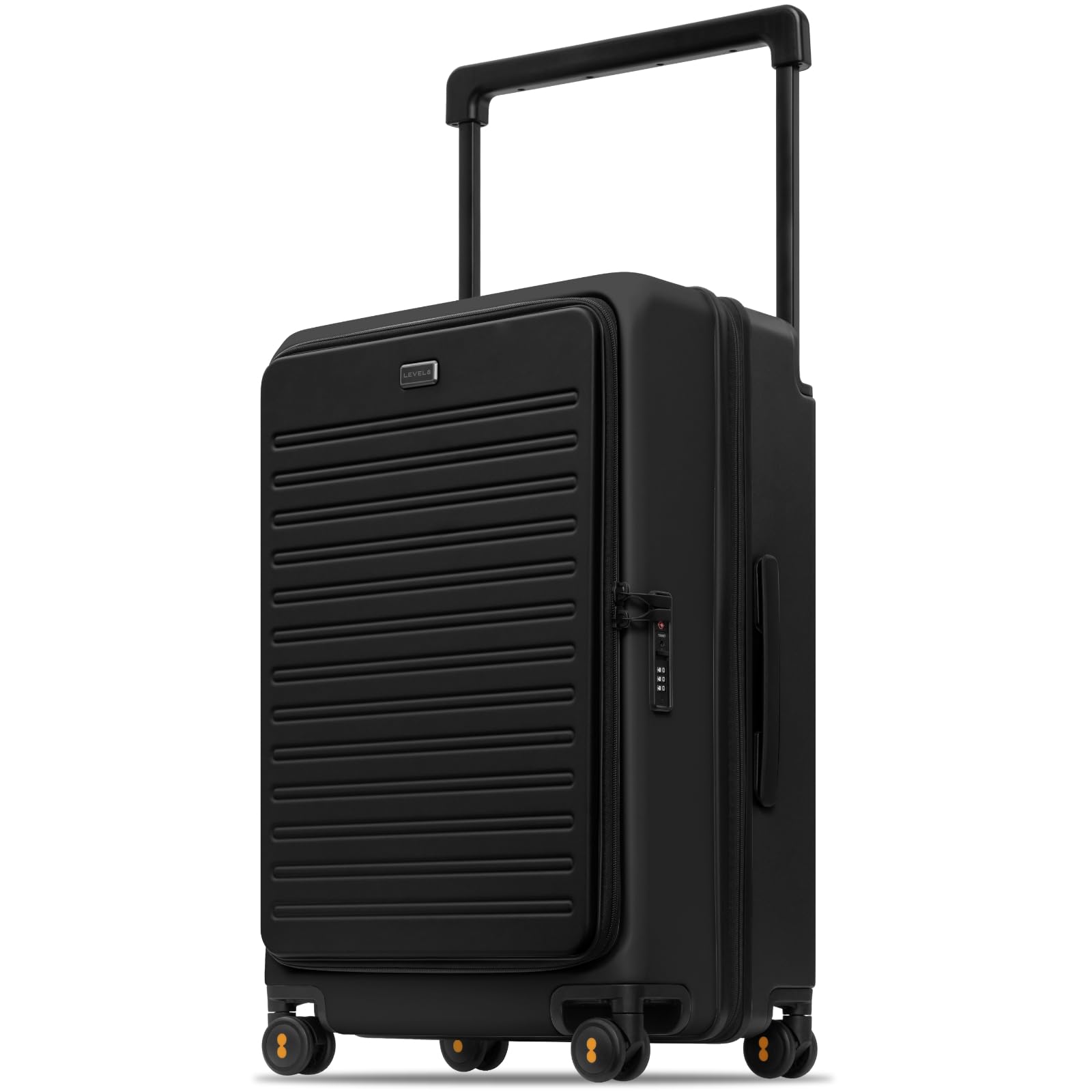 LEVEL8 Adventure Checked Hard Shell Carry on Luggage Airline Approved, Front Side-lid Opening Design,Expandable Case Wide Trolley Handle,Suitcases with Wheels,Travel Bag with Tsa Lock, 24 Inch, Black