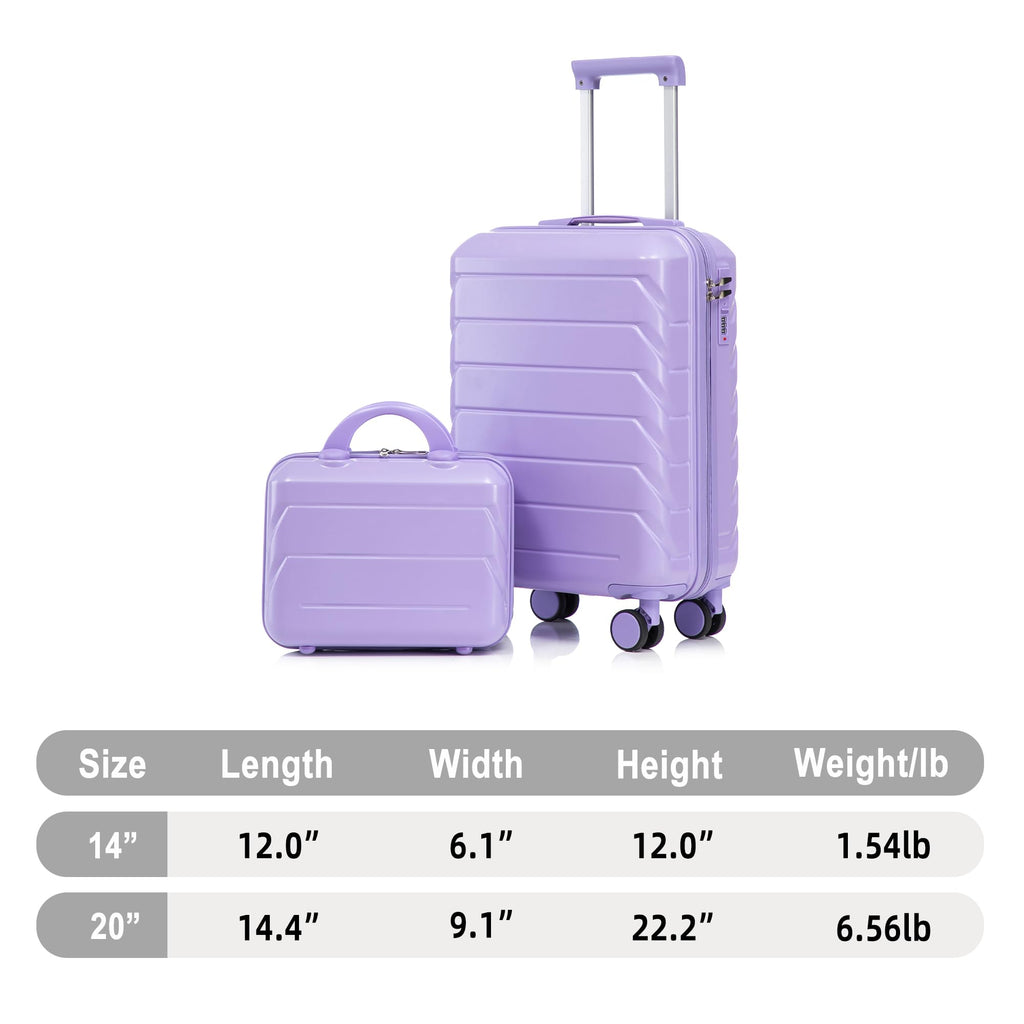 Luxebough Gradient Color Suitcase 2-Piece Set, 20" Rotating Wheel Suitcase with 14" Cosmetic Case, Lightweight Durable Hardshell Luggage with 360° Spinner Wheels for Travel, Women & Girls (Purple)