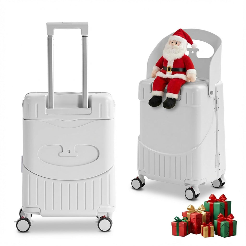 TABU 20" Ride-on Luggage with Seat For Kids & Adults，Carry On Hardshell Ride On Suitcase with 360° Lockable Spinner and TSA Lock, White