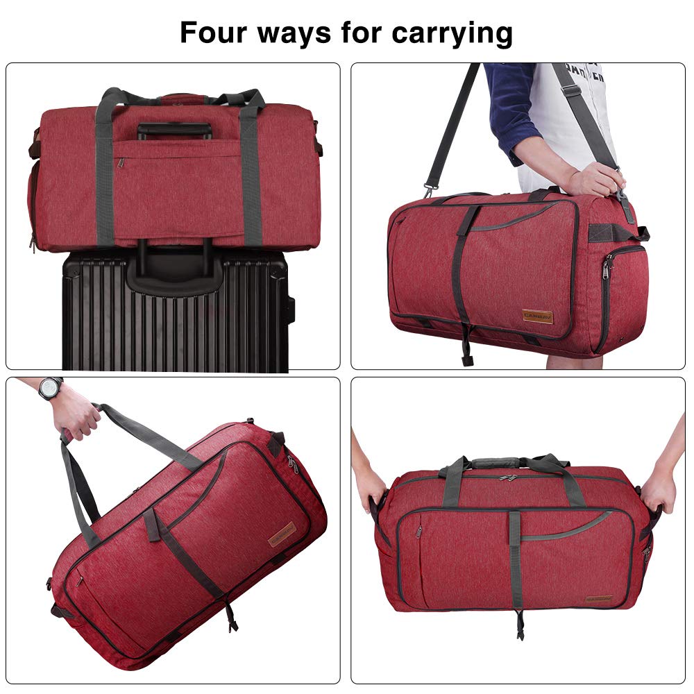 Canway 65L Travel Duffel Bag, Foldable Weekender Bag with Shoes Compartment for Men Women Water-proof & Tear Resistant