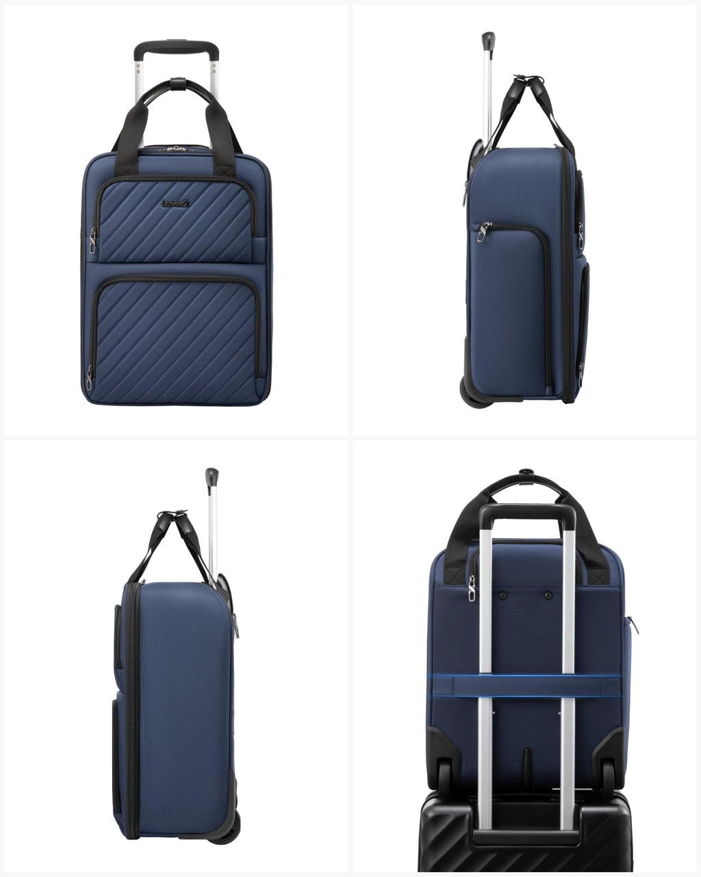 LUGGEX Underseat Carry On Luggage with Wheels, UDK-Plus Large-Capacity Lightweight Soft Sided Personal Item Suitcase for Short Trips (UX-Plus, Blue Black, 16 Inch)