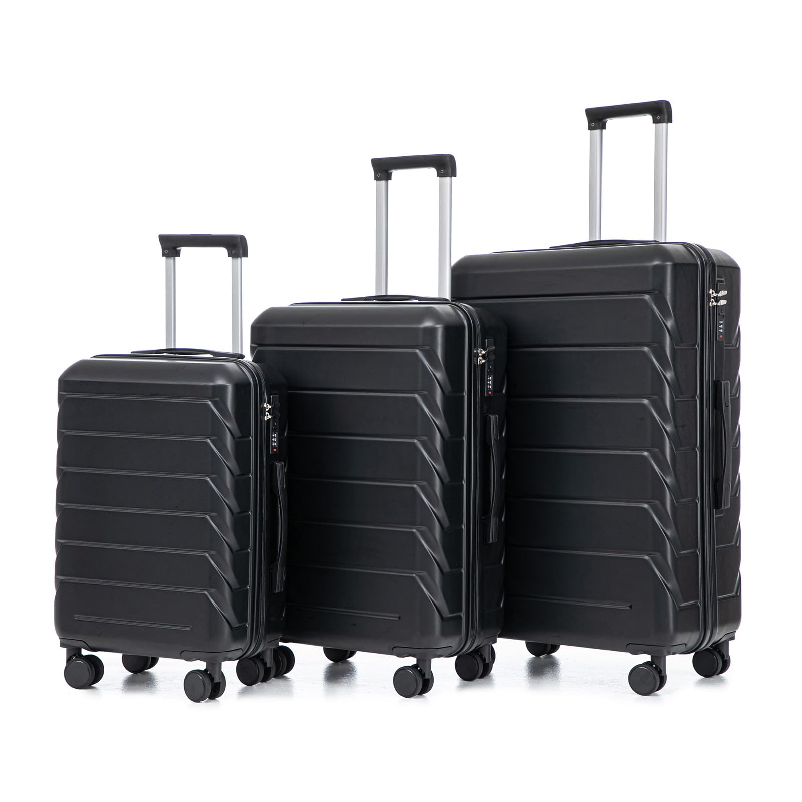 Ningering Black 3 Piece Luggage Set, ABS Hard Case Luggage Sets with Spinner Wheels, Hardshell Carry on Suitcase, Travel Suitcase with Combination Lock, 20/24/28 Inch (Black)