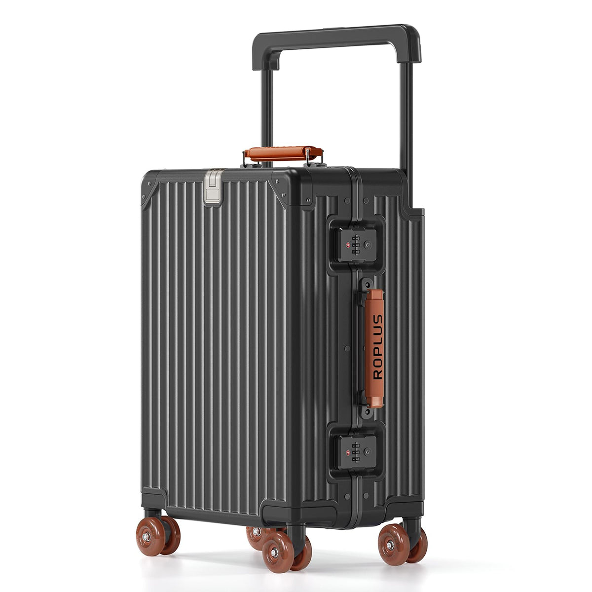 ROPLUS Aluminium Frame Carry on Luggage with Smooth Jelly Wheels, Hardside Zipperless Rolling Suitcase with TSA Lock (Grey, 21-Inch)
