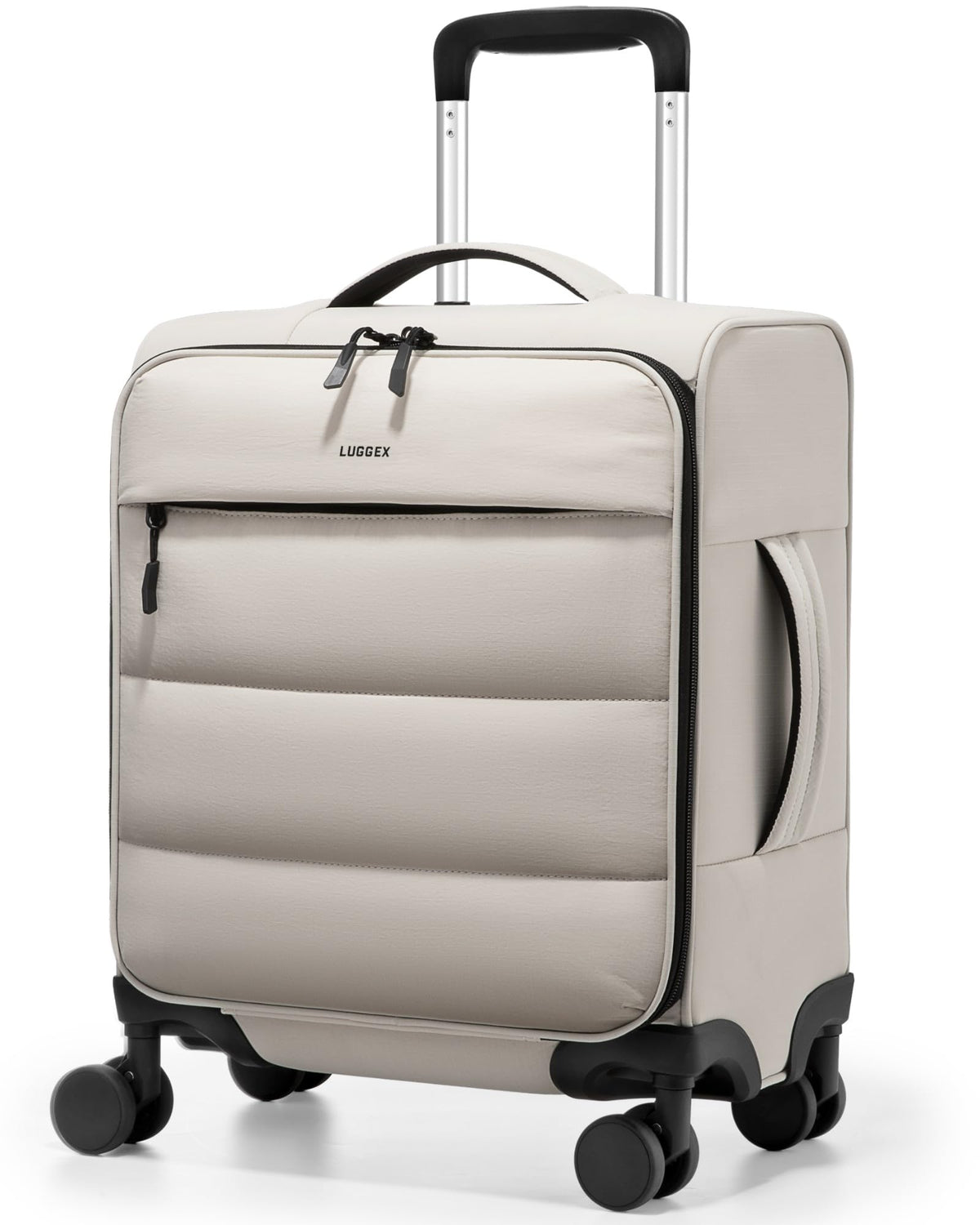 LUGGEX 16 Inch Underseat Carry On Luggage with Spinner Wheels, UDS Softside Lightweight Suitcase for 2-Day Travel (UX-Pro, Beige, 16-Inch)