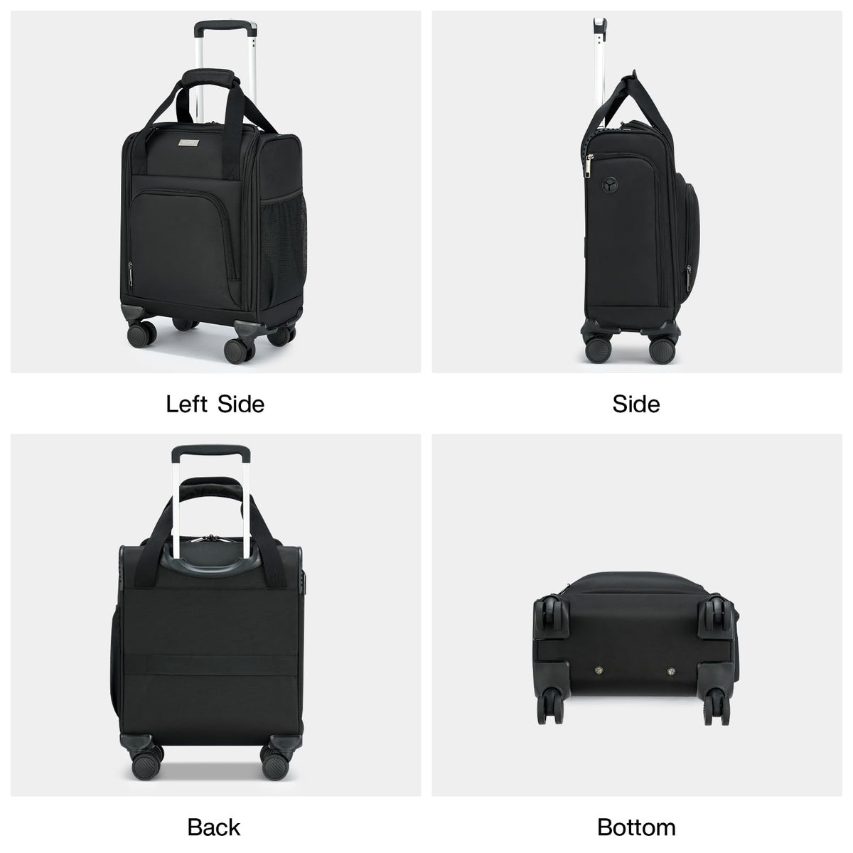 MILADA Underseat Carry On Luggage with Wheels, Airline Approved 16-inch Spinner Small Suitcase, Softside Travel Luggage, Personal Item Overnight Bag, Business Mini Suitcase for Women and Men, Black