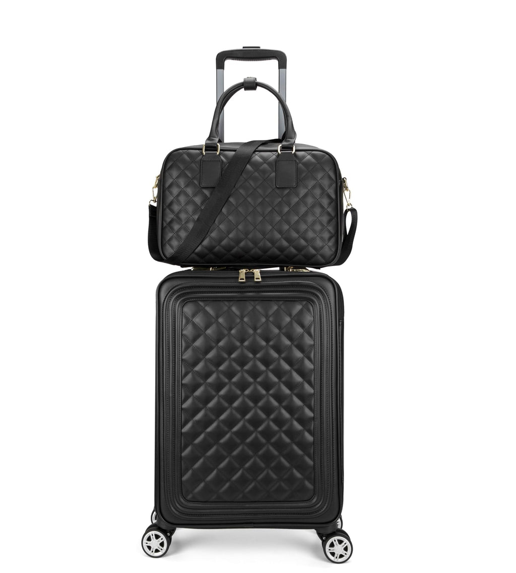 feilario 24in 2 Piece Set Travel Leather Softside Carry On Luggage Double Spinner Wheels Checked Suitcase